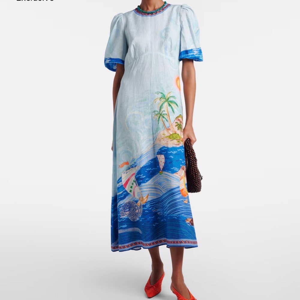 Alemais Light Blue Tropical Print Midi Dress
